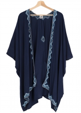 Kurzer bestickter Sommer Kimono, Kaftan, Strandkleid - nachtblau