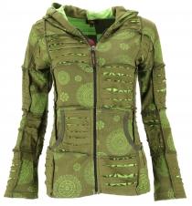Goa patchwork jacket, boho hooded jacket - olive green/lemon
