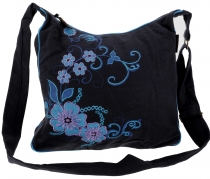 Spacious shoulder bag, Hippie bag, Goa bag - black/turquoise