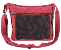 Ethno shoulder bag, Boho bag feather, Nepal bag - bordeaux red