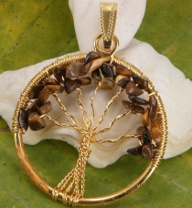 Tree of life amulet, golden pendant `Tree of life` - Tiger eye