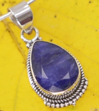 Boho silver pendant, Indian silver chain pendant - sapphire