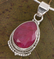 Boho silver pendant, Indian silver chain pendant - ruby quartz