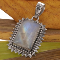 Large rectangular chain pendant, boho silver pendant with moonsto..