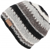 Beanie Mütze, gestreifte Strickmütze aus Nepal - grau/schwarz