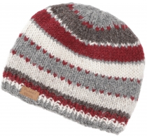 Beanie hat, striped knitted hat from Nepal - gray/red