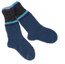 Hand knitted sheep wool socks, home socks, Nepal socks - petrol/b..
