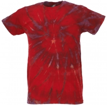 Batik T-Shirt, Herren Kurzarm Tie Dye Shirt - rot/lila Spirale