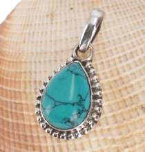 Boho silver pendant, Indian silver chain pendant - turquoise