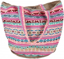 Handmade boho shopper tote bag, beach bag, shopping bag - pink/co..
