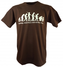 Fun Retro Art T-Shirt `Evolution` - brown
