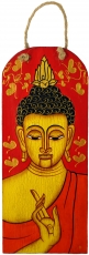 Handgemaltes Buddha Wandbild auf Holz - rot