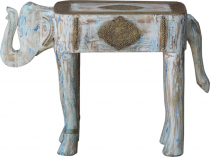 Vintage stool, elephant shaped flower bench with drawer - blue wh..