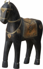 Deko Pferd geschnitzt mit Messingornamenten - 25cm
