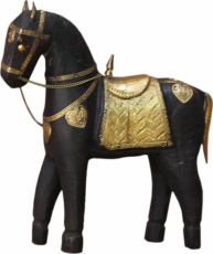 Deko Pferd geschnitzt mit Messingornamenten - 20cm