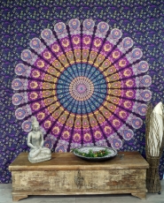 Boho-Style Wandbehang, indische Tagesdecke Mandala Druck- blau/li..