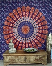 Boho-Style Wandbehang, indische Tagesdecke Mandala Druck- blau/or..