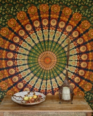 Boho-Style Wandbehang, indische Tagesdecke Mandala Druck- grün/or..