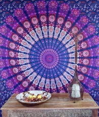 Boho-Style Wandbehang, indische Tagesdecke Mandala Druck- lila/bl..