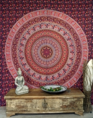 Boho style wall hanging, Indian bedspread mandala print- red