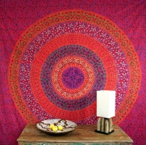 Boho style wall hanging, Indian bedspread mandala print- red/purp..