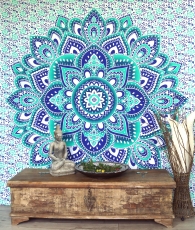 Boho-Style Wandbehang, indische Tagesdecke Mandala Druck- smaragd..