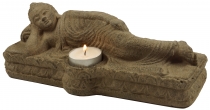 Kerzenständer Sandstein Buddha - grau
