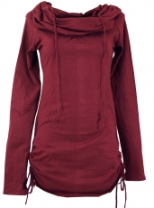 Longshirt, mini dress with wide shawl hood - bordeaux