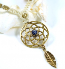 Boho macramé necklace, elfin jewellery - dreamcatcher/lapislazuli..