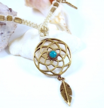 Boho macramé necklace, fairy jewelry - dreamcatcher/turquoise