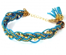 Makramee- Perlenarmband, Hippie Armband - türkis/blau
