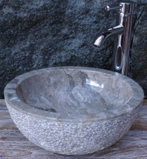 Solid round marble top-mounted washbasin, wash bowl, natural ston..