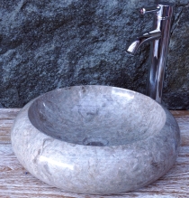 Solid round marble top mounted washbasin, wash bowl, natural ston..