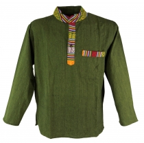 Nepal Ethno Fischerhemd, Goa Hemd - olive