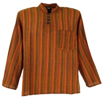 Nepal Fischerhemd, gestreiftes Goa Hippie Hemd, Yogahemd - orang..