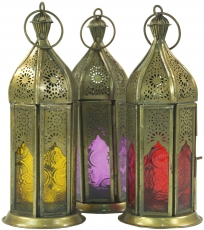 Oriental metal/glass lantern in Moroccan design, lantern in 6 col..