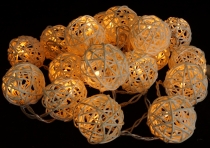 Rattan Ball LED Kugel Lampion Lichterkette - natur
