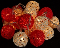 Rattan Ball LED Ball Lamp Lampion light chain - red/white