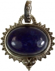 Silver pendant, Indian boho chain pendant - Lapilazuli