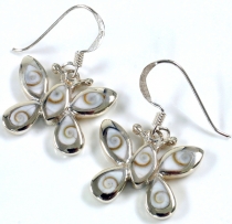 Silver earrings with `Shiva shell`, butterfly