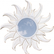 Sonnenspiegel, Deko Spiegel aus Holz in Sonnenform - Antikweiß 2