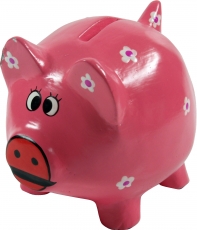 Crazy wooden piggy bank, painted by hand - Lucky pig pink