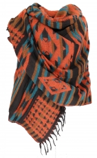 Soft Pashmina scarf/stole, shawl, plaid - Inca pattern rusty oran..