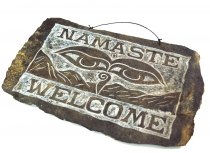 Tibetan stone picture, relief from slate - Namaste 1