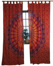 Boho curtains, curtain (1 pair ) with loops, hand printed ethno s..
