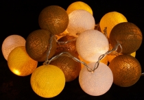 Fabric ball light chain, LED ball lantern light chain - yellow/br..