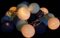 Stoff Ball Lichterkette, LED Kugel Lampion Lichterkette - blau/we..