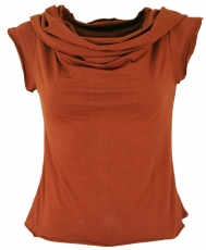 Yoga top, psytrance festival top with shawl hood - rust orange