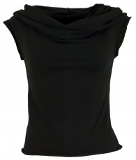 Yoga top, psytrance festival top with shawl hood - black