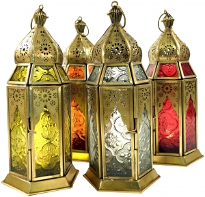 Orientalische Metall/Glas Laterne in marrokanischem Design, Windlicht - 22x8,5x8,5 cm 